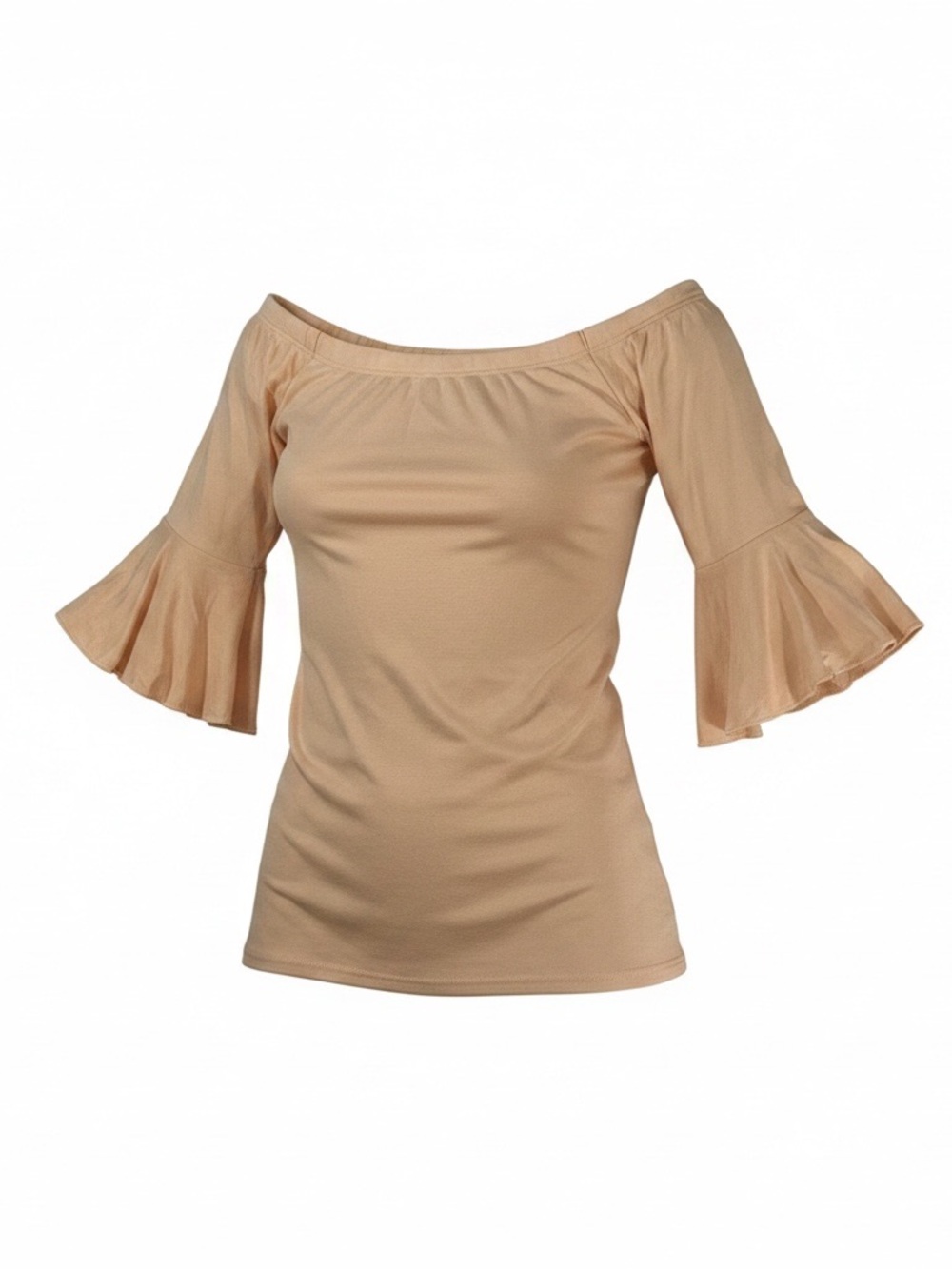 SO Off-Shoulder Bell Sleeve Blouse in Light Pink